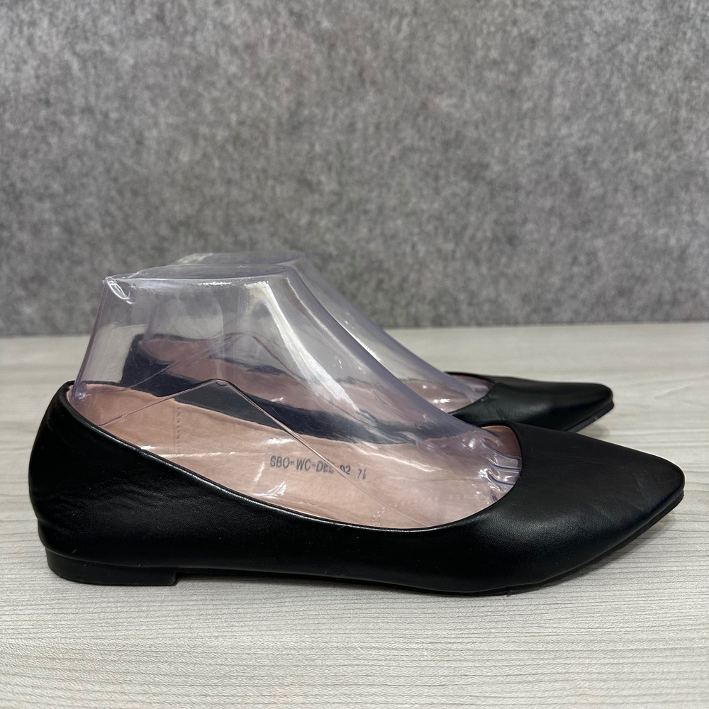 Sobeyo Women's Black Pointed Toe‎ Ballet Flats Slip On Low Heel Shoes Size 7.5